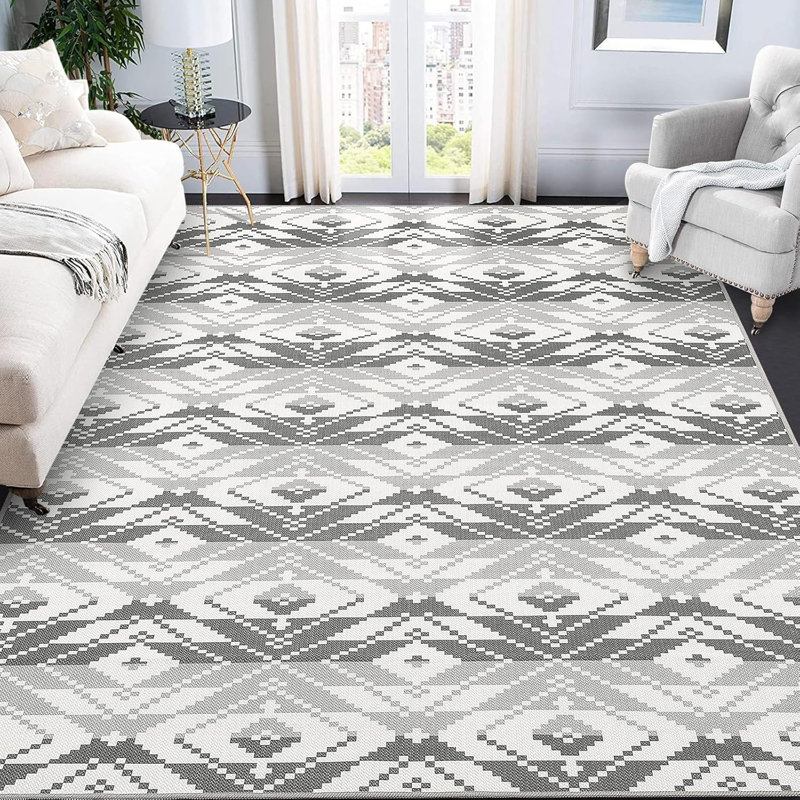 Outdoor Rug Patio Rug Waterproof Rug Indoor Washable Rug for Living Room Foldable Rug, Outdoor Carpet, Balcony Rug Stain Resistant, Modern Geometric Rug for Backyard Bedroom, 