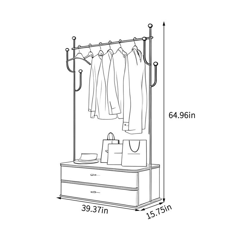 Armoire en acier inoxydable avec crochets, Noir, noir, noir, noir
