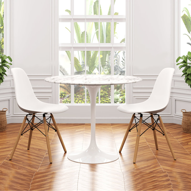  Ensemble de table de salle à manger en marbre et de chaises Eiffel 40 po, blanc | Ensemble de 2