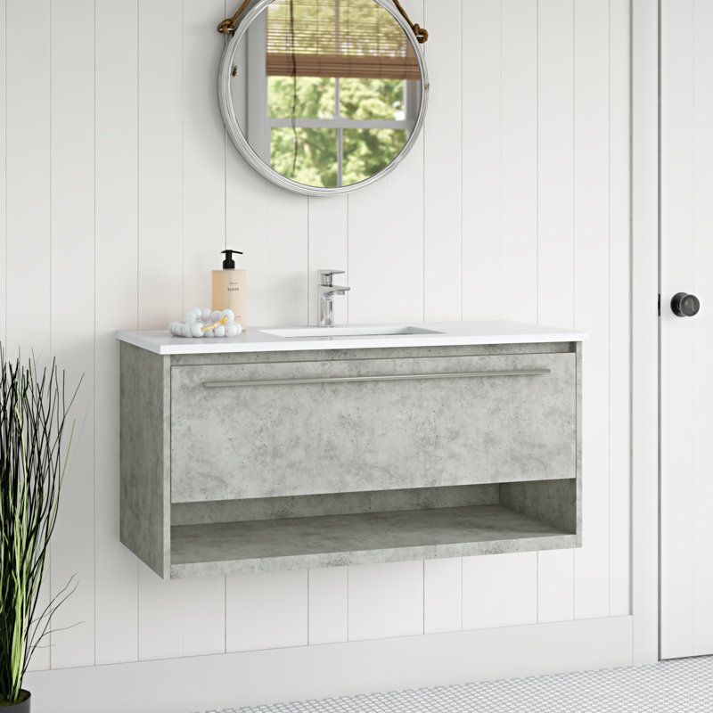 Ensemble de meuble-lavabo simple mural 40 po Roman, Gris béton