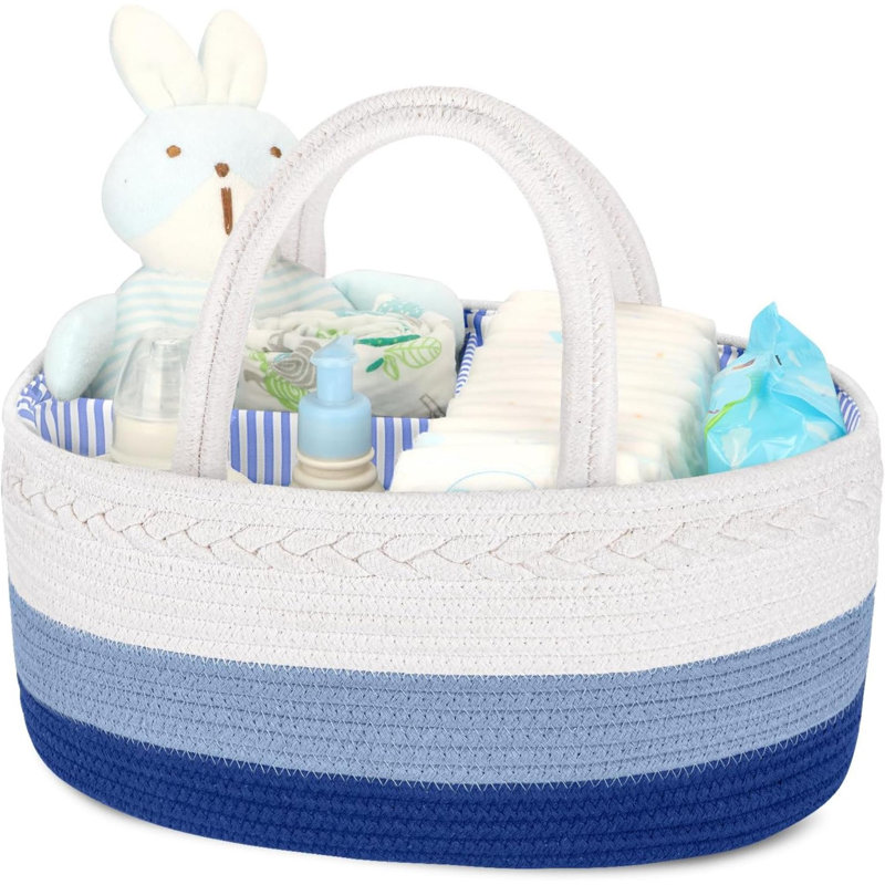 Rebrilliant Cotton Storage Bag, 20cm H x 38cm W x 24cm D, White/Blue