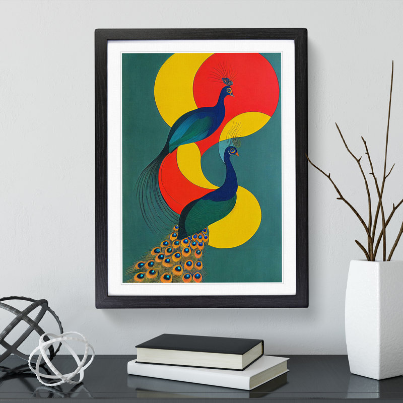 Abstract Peacocks No.1 - Framed Print, Black Framed, 64cm H x 46cm W x 2cm D
