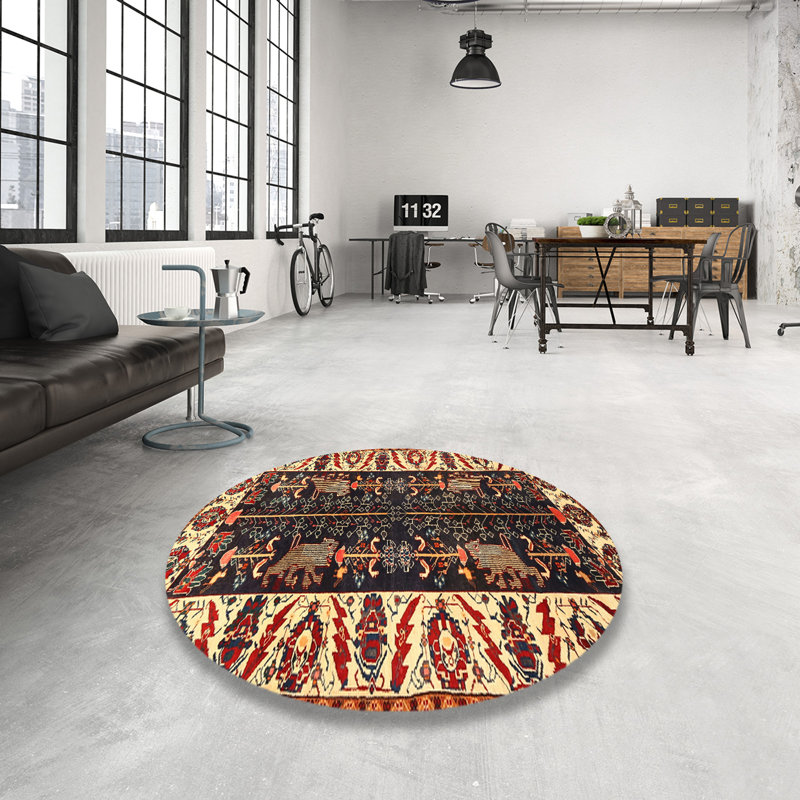 Tapis traditionnel noir / chêne, Rond 4 pi
