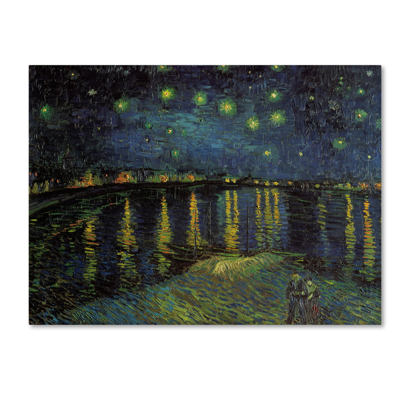 «Starlight Over the Rhone» par Vincent van Gogh - reproduction d'art sur toile tendue, H 14 po x l 19 po