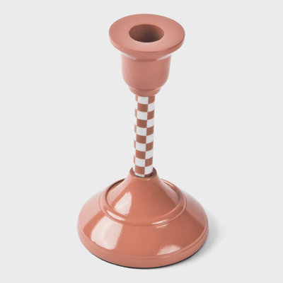 Bougeoir à carreaux rose Mela Artisans