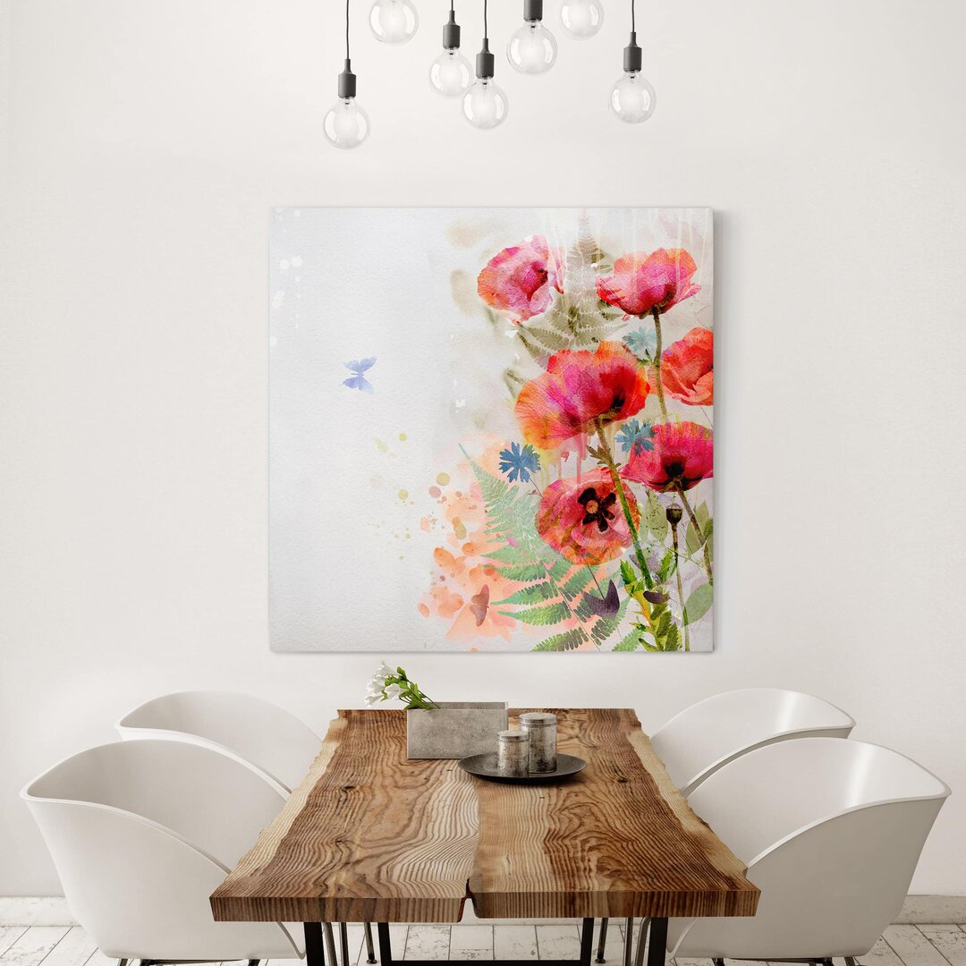 Leinwandbild Aquarell Blumen Mohn