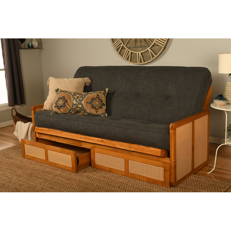 Futon double avec rangement Bridyn avec matelas, Lin Bridyn gris anthracite