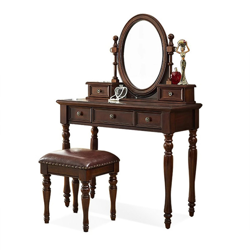 Coiffeuse avec miroir, 5 tiroirs, 1 chaise