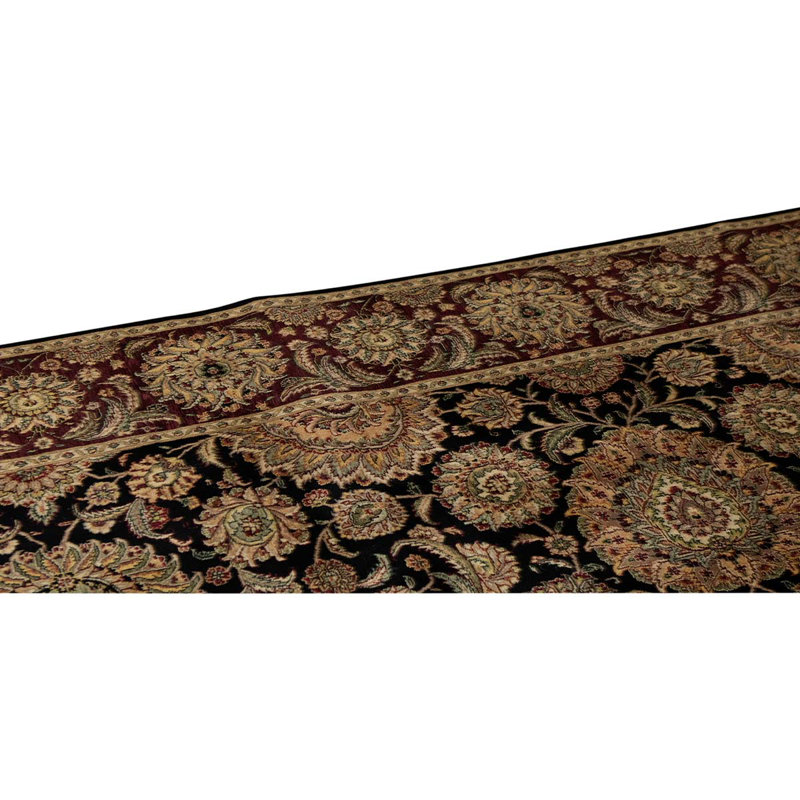 Tapis noir / ivoire / brun en laine noué à la main de conception unique 8 pi 9 po x 11 pi 9 po