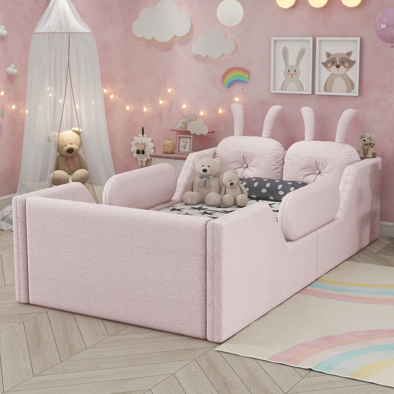 Twin Size Upholstered Platform Bed, Pink