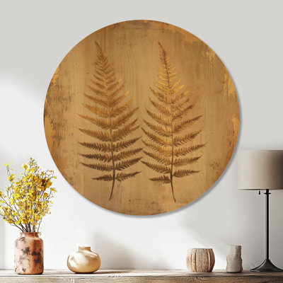 Fougères dorées entrelacées - Décoration murale ronde en bois verdoyant