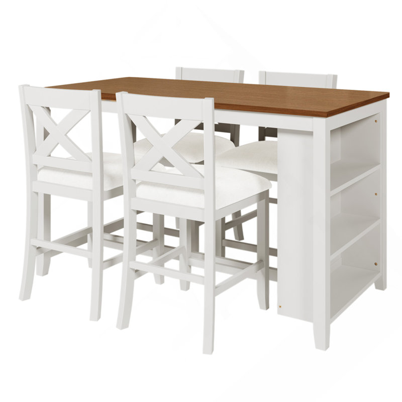 Ensemble de 5 tables de bar en bois à hauteur de comptoir avec 4 chaises, blanc, Blanc
