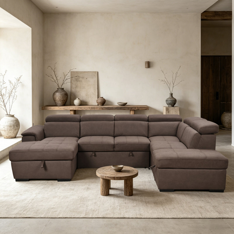 128"Sofa U Shaped Sectional Couch with Ottomans Reversible Modular Sofa 7 Seater Couch with Storage Seat and Adjustable Headrest