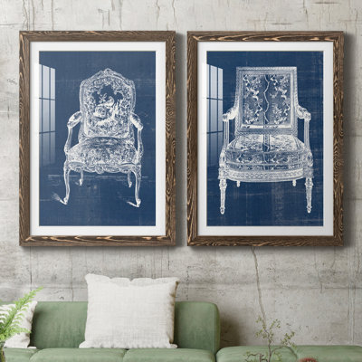 Antique Chair Blueprint V - ensemble de 2 impressions encadrées