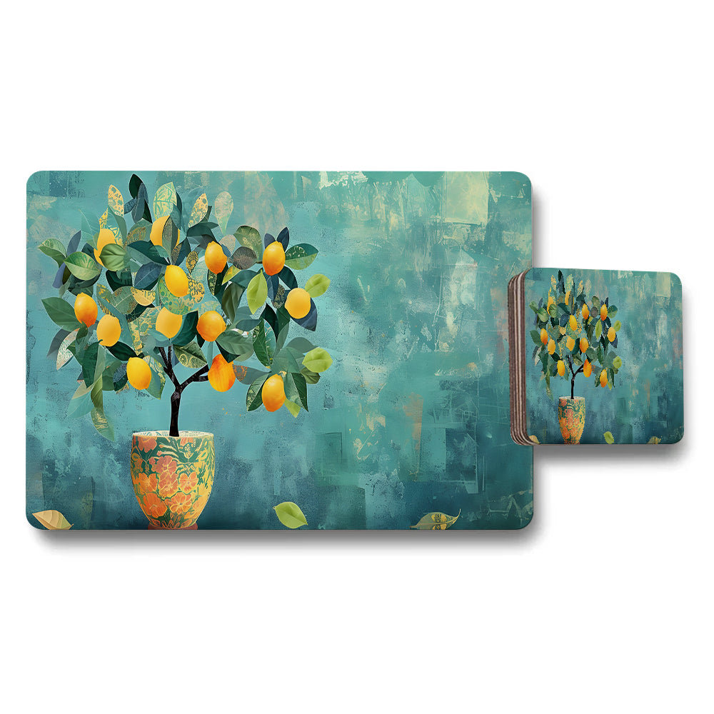 Lemon Tree In Vase Artwork Placemat And Coaster Set