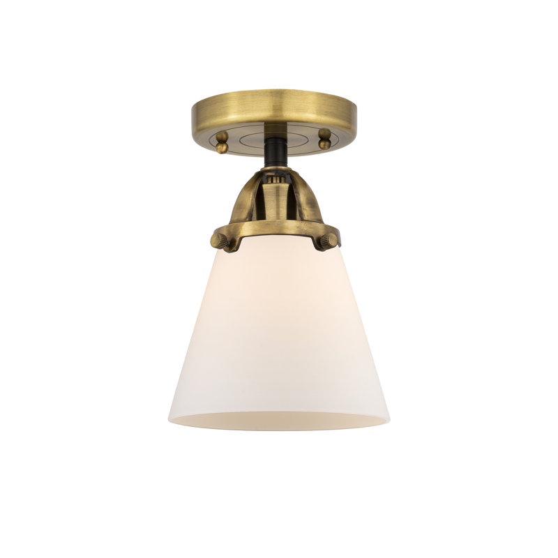 Plafonnier semi-encastré en verre à DEL, Blanc mat, H 9,25 po x l 6,25 po x P 6,25 po, Laiton antique noir