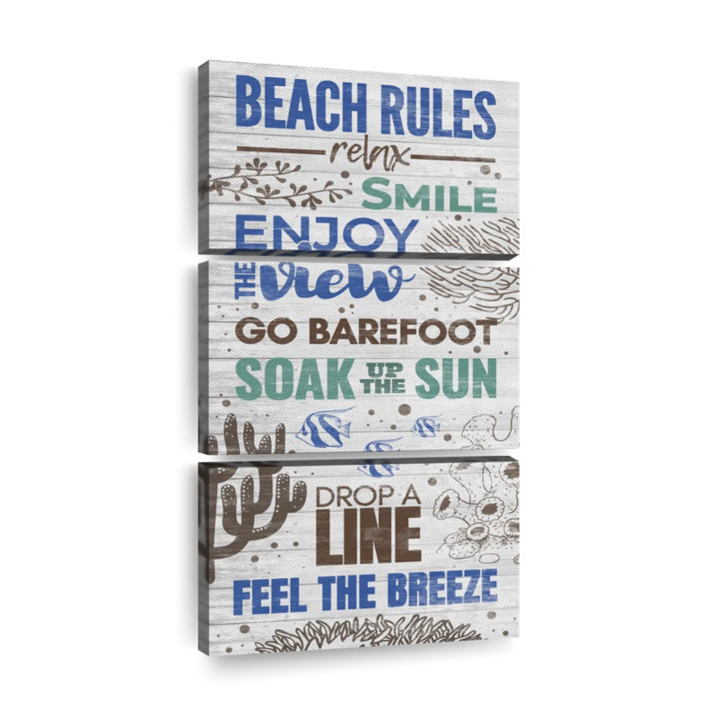 Motivation, typographie rétro, règles de plage, impression sur toile de 3 pièces par Paradise Art Collectives
