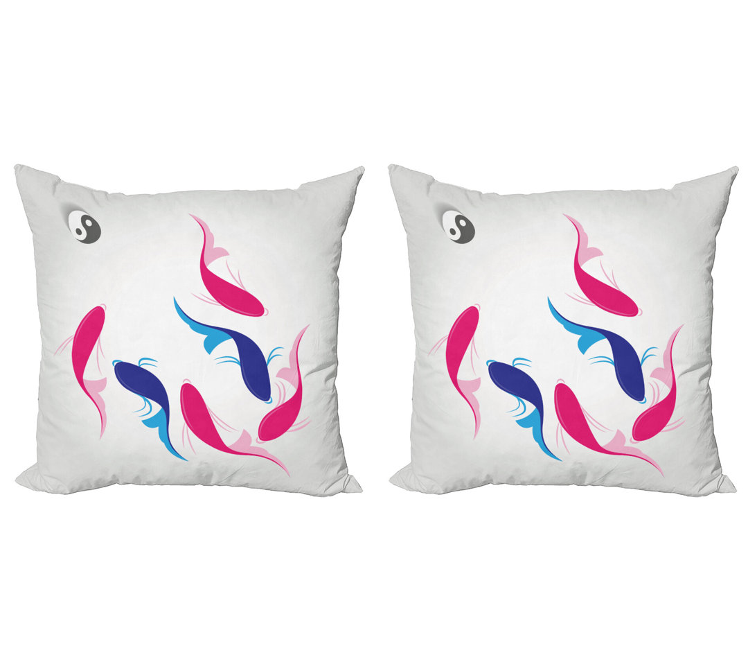 Dekokissen Kissenbezug, Fische Yin Yang, japanisch, Pink Blau