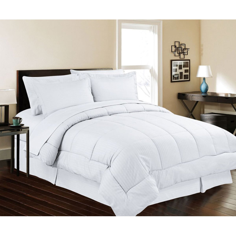 Baffle Box Stitch Comforter, White, King Comforter + 7 Additional Pieces