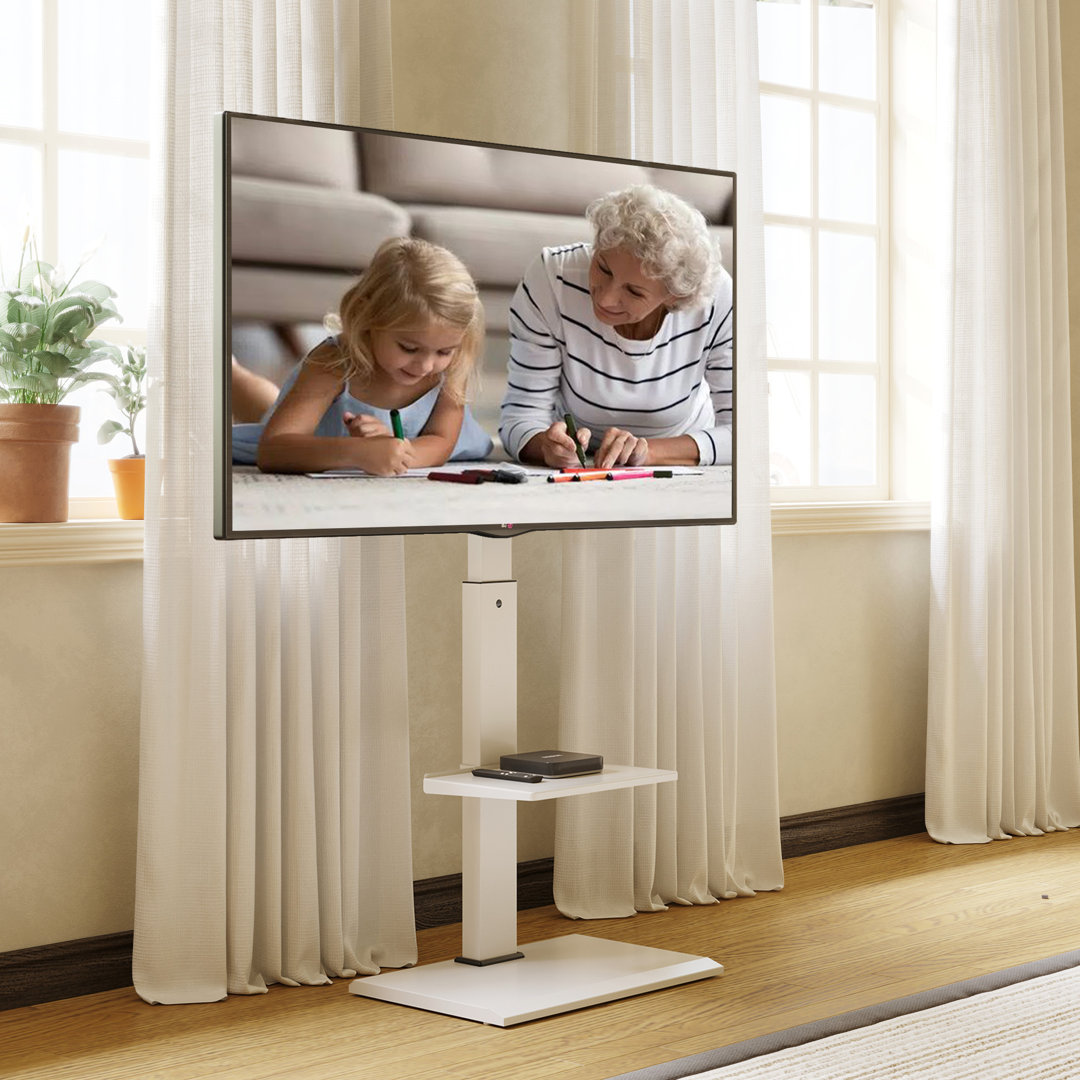 Universal Swivel Floor TV Stand TV Mount with Iron Base for 32 to 75 Inch Screens with One Shelf, Height Adjustment and Holds up to 88Lbs Ebern Designs