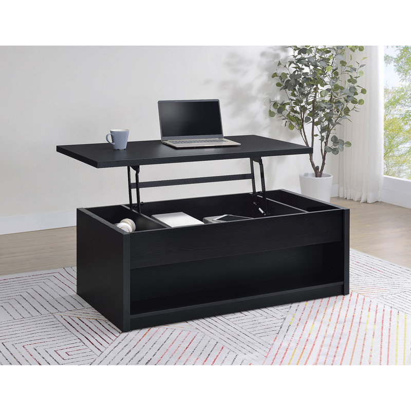 Table basse Canyon à plateau relevable noir avec deux tiroirs