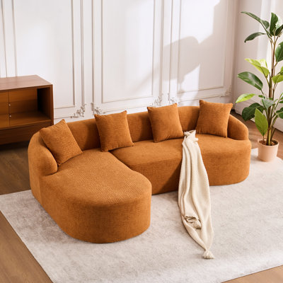 Canapé modulaire en L en éponge à compression complète avec méridienne incurvée, canapé modulaire en chenille, haute densité 30D pour le salon en appartement