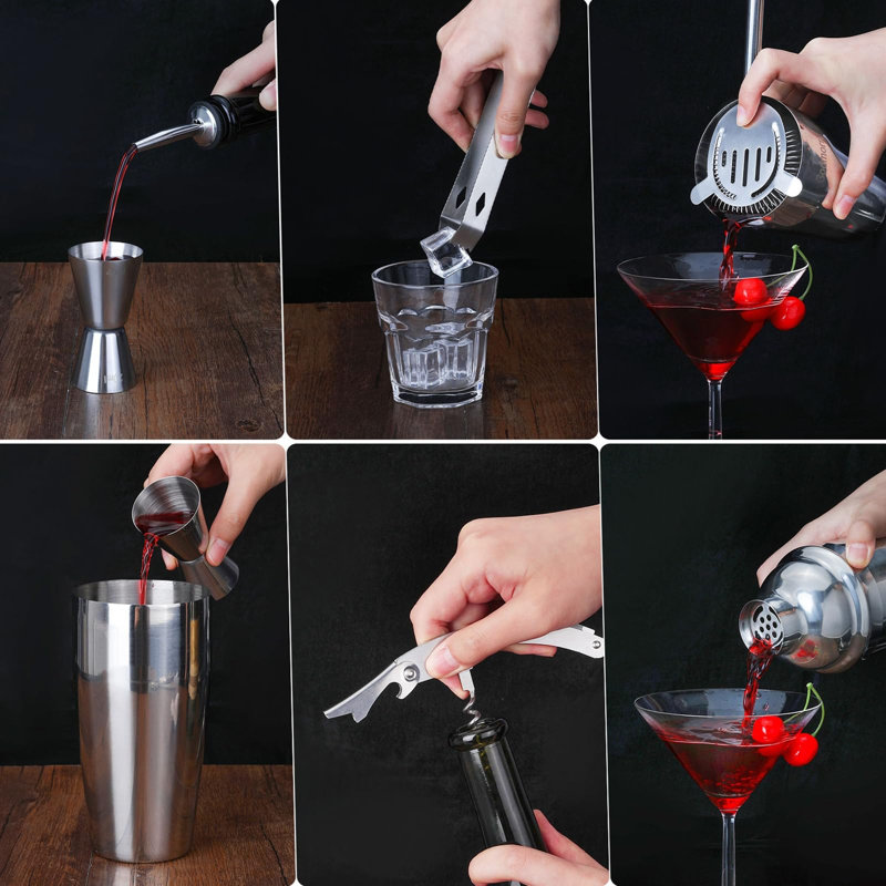 Cocktail Shaker Set Bartender Kit, 15Pcs Bartender Shaker Set, 304 Stainless Steel Martini Shaker And Strainer, 550Ml /19OZ Bar Tool Set With Bamboo Stand, Recipe Book, For Home And Bar