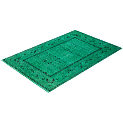 Tapis vert contemporain en laine noué à la main Costner 4 pi 9 po x 7 pi 6 po
