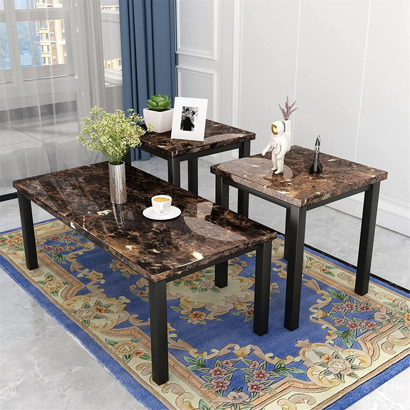 Ensemble de 3 tables basses, Noir, Brun