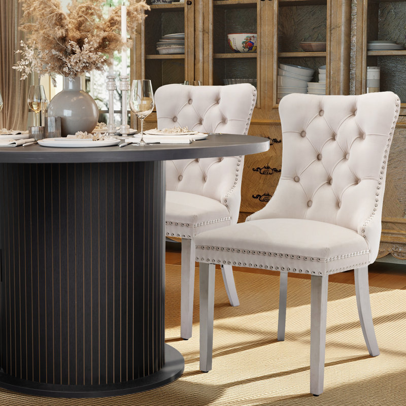 Ensemble de salle à manger 5 pièces pour 4 personnes Modern Glam, Noir, Beige/Argenté