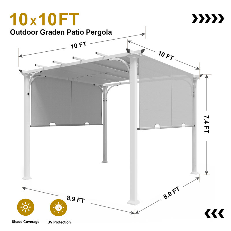 10 Ft. W x 10 Ft. D Steel Pergola with Canopy, Gray