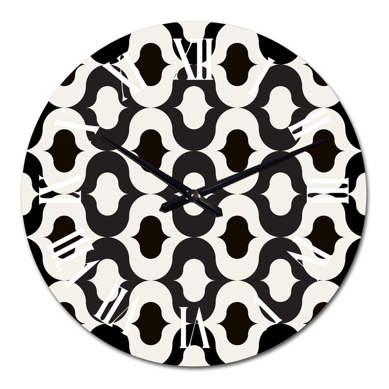 Noir et blanc rétro géométrique - horloge murale à motifs, Moyen