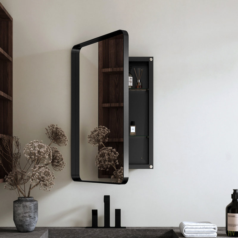 20X30 Inch Recessed Metal Framed Medicine Cabinet With Mirror And Adjustable Shelves Wall Mirror With Storage For Bathroom