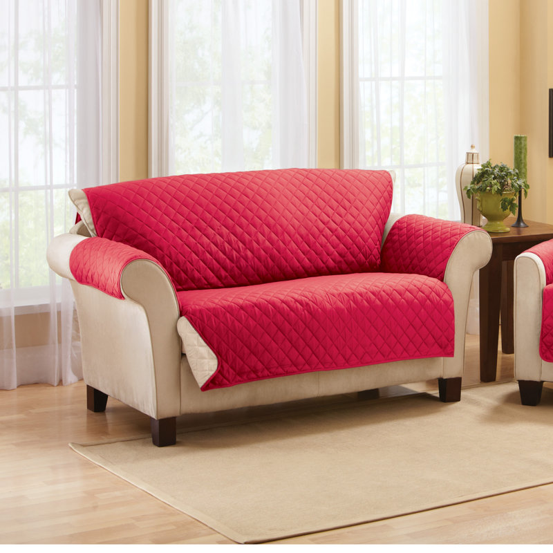 Red and Cream Reversible Quilted Loveseat Furniture Protector