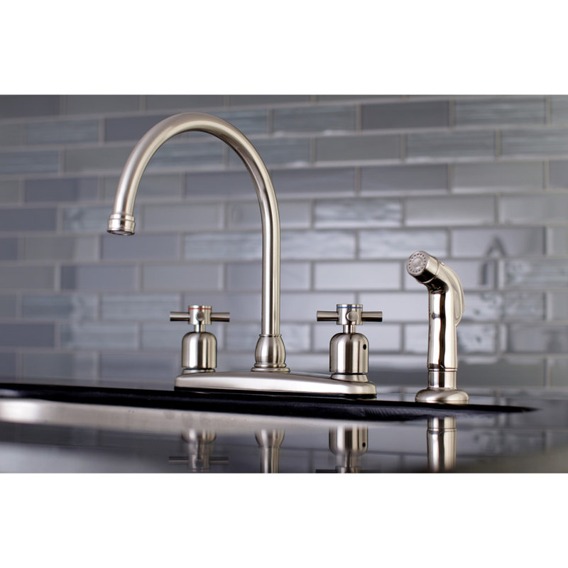 Robinet de cuisine à poignée double avec jet latéral Concord, Nickel brossé