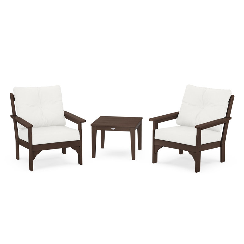 Vineyard 3-Piece Deep Seating Set, Natural Linen, Mahogany