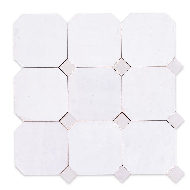 Contemporary Zellige Panels, 12" X 12" X 1/2", Terracotta With Dusty Blue Accents, White/Off White