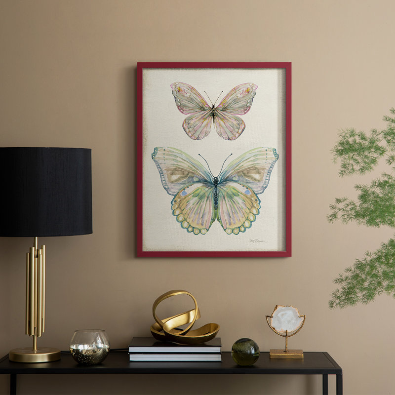 «Botanical Butterfly I», reproduction encadrée - bois massif, H 11 po x l 9 po, Rouge