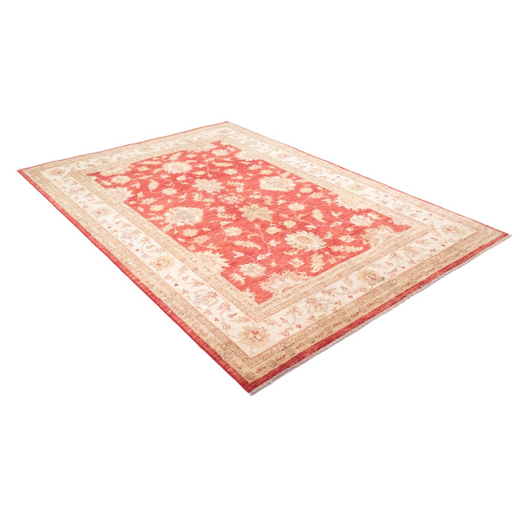 Handgefertigter Flachgewebe-Teppich Covington aus Wolle in Rot/Creme