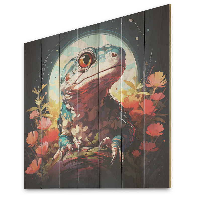 Salamander Reptile Portrait II - Reptile/Amphibian On Wood Print, 25" H x 25" W