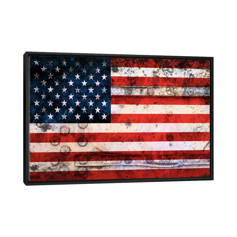 « flags u.s.a. grunge », impression sur toile, H 18 po x l 26 po x P 1,5 po, Toile avec cadre noir, Pas de tapis