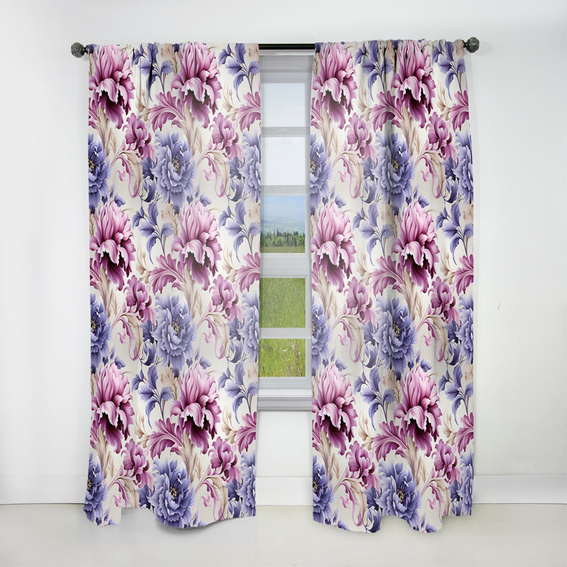 Purple Damask Facade Splendor - Bohemian Velvet Curtain - Room Darkening - 1 Panel, 52" W x 108" L