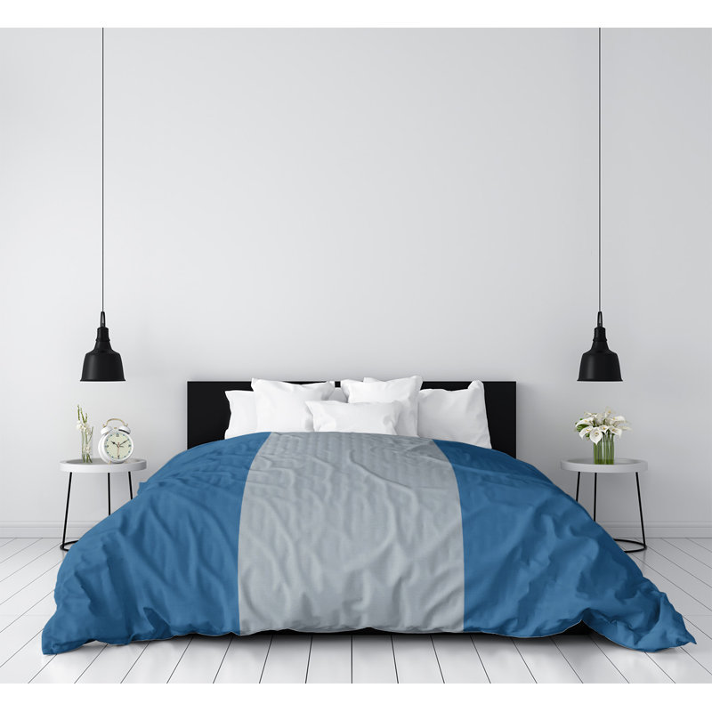  Housse de couette simple réversible, Polyester brossé, Housse de couette simple TG, Bleu / Argent