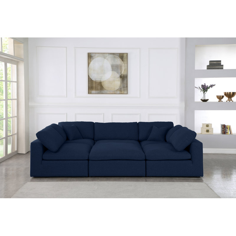 Burrows Upholstered U-Shaped Sectional Reversible, Navy Linen Textured Fabric