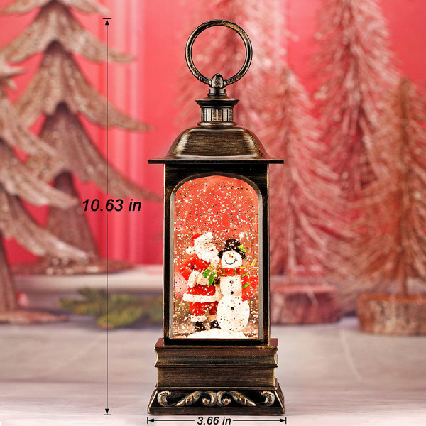 Christmas Snow Globe Lantern Musical,6H Timer Cylinder Glitter Snow  Globe,Bronze Snow Globes Christmas with Music Box Including 8 Songs,Lantern  with