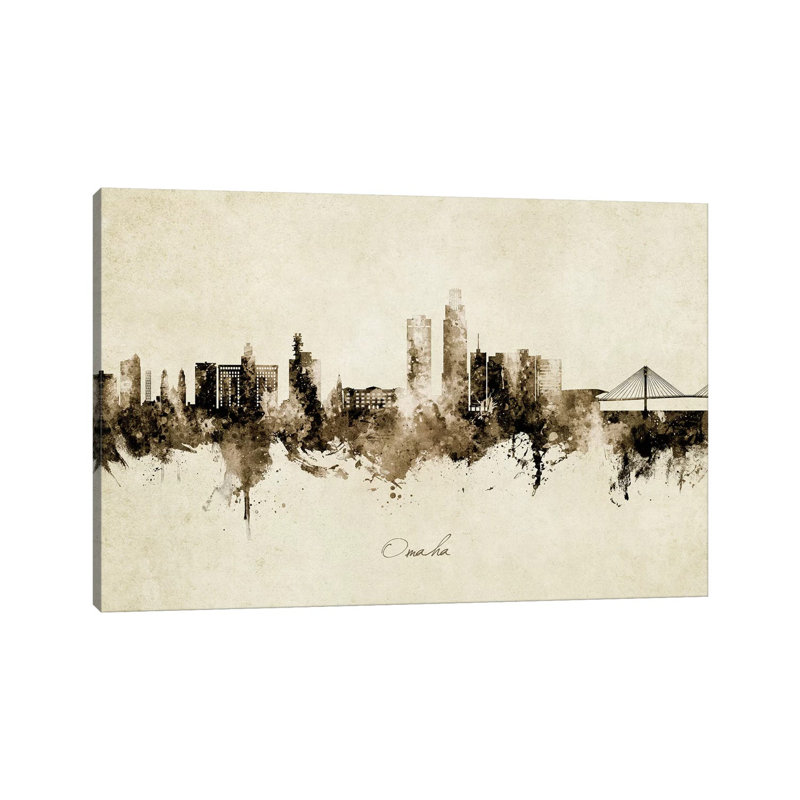 «Omaha Nebraska Skyline Vintage» par Michael Tompsett, impression sur toile tendue, H 8 po x l 12 po x P 0,75 po