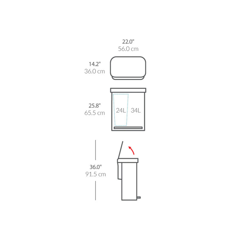 Simplehuman 58L recycling rectangular pedal bin with grey plastic lid, brushed stainless steel