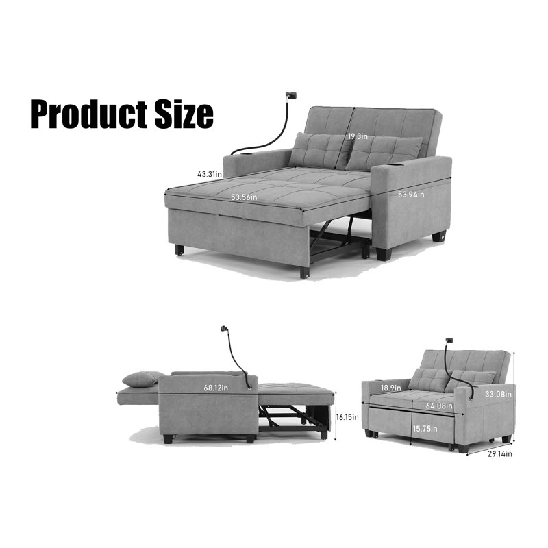 Evalisa Upholstered 64.08'' Sleeper Sofa, Dark Gray