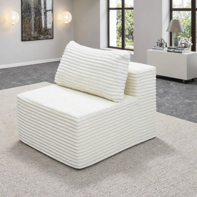 White Sectional With Corduroy, No Tools Assembly, Reversible Chaise, Ideal For Living Spaces, 28.06 In Product Depth, 35.34 Width, 26.18 Height, 21.77 Lb Weight Modular Chaise Soft Bedrooms,