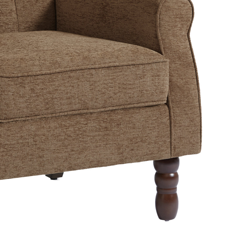 Duward 74Cm Wide Tufted Wingback Armchair with Solid Wood Legs, Brown Polyester Blend